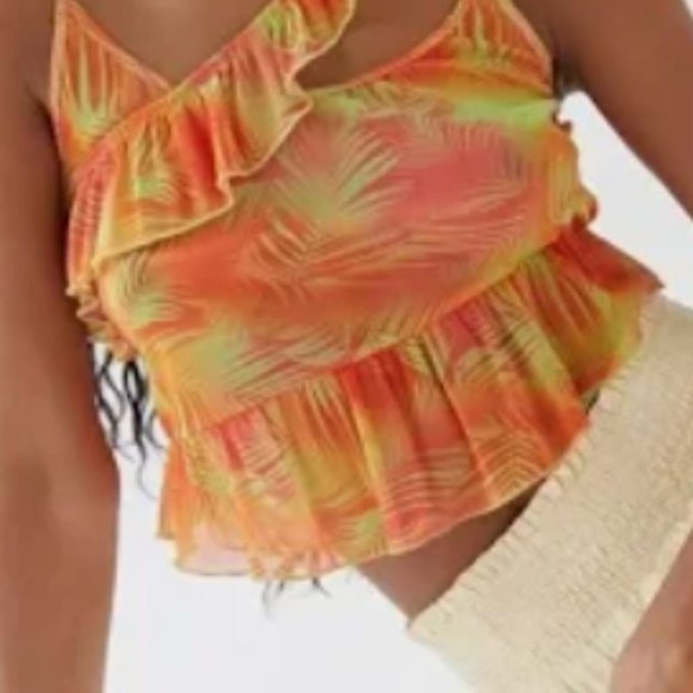 NWT Urban Outfitters - Mesh Tropical Palm Tank Top - Picture 2 of 7